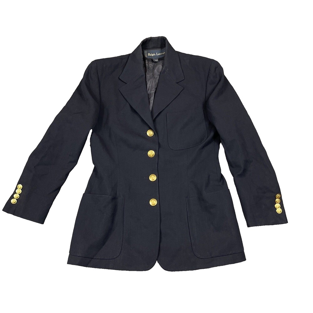 Ralph‎ Lauren Wool Blazer Womens Black Gold Buttons Measured 38" Chest Italian